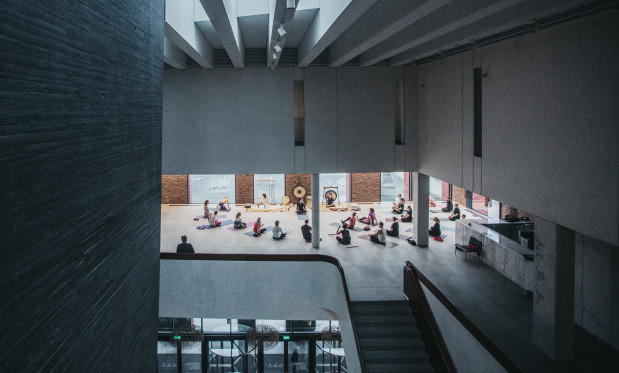 a photo of yoga class in NOSPR foyer